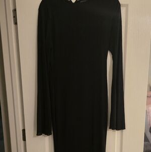 Black Long Sleeve Flared Dress